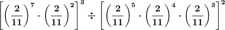 \left [ \left ( \frac211 \right )^7 \cdot \left ( \frac211 \right )^2\right]^3\div \left [ \left ( \frac211 \right )^5 \cdot \left ( \frac211 \right )^4\cdot \left ( \frac211 \right )^3\right]^2