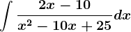 \int \frac2x-10x^2-10x+25dx