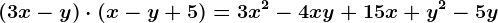 (3x-y)\cdot (x-y+5)=3x^2-4xy+15x+y^2-5y