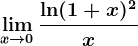 \limx--> 0\frac\ln (1+x)^2x
