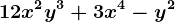 12x^2y^3+3x^4-y^2