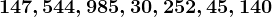 147, 544, 985, 30, 252, 45, 140