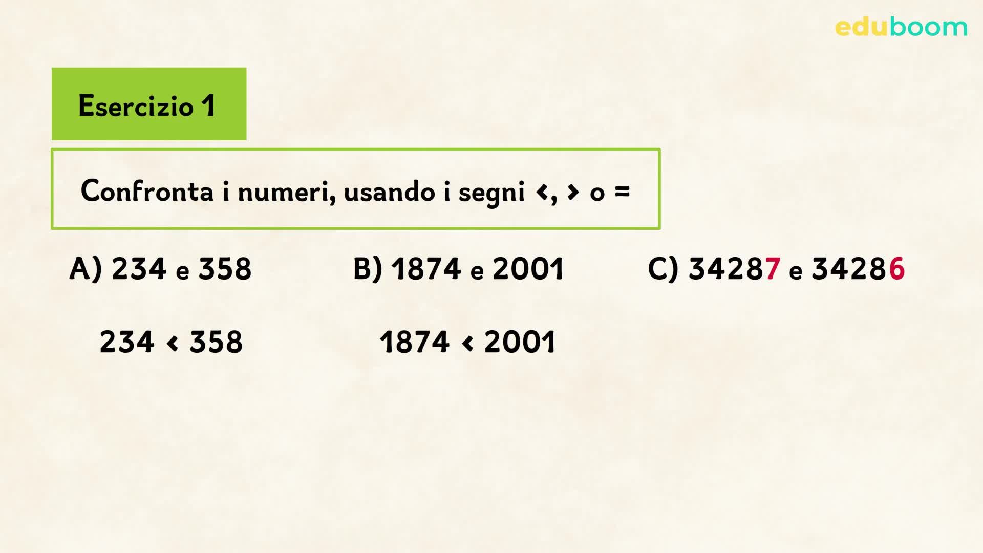 Confronto e ordine di numeri naturali. Esercizi. Matematica prima media